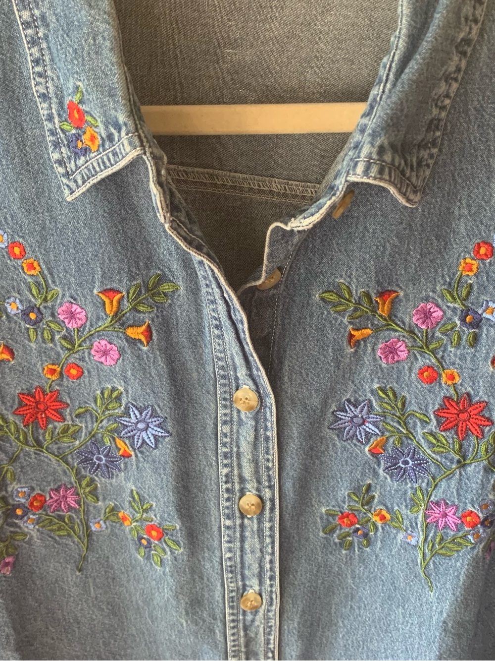 Just My Size Light Blue Denim Shirt with Floral Embroidery
